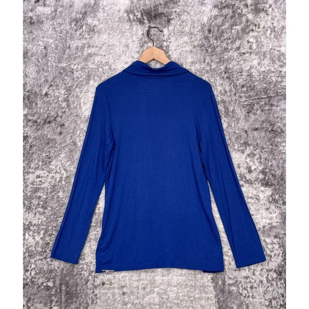 New Soft Surroundings Top Medium Womens Blue Jersey Knit Button Henley